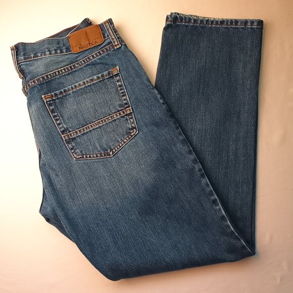 Mens Nautica Denim Jeans Size 34x32 Straight Leg Medium Wash 100% Cotton - Picture 1 of 10